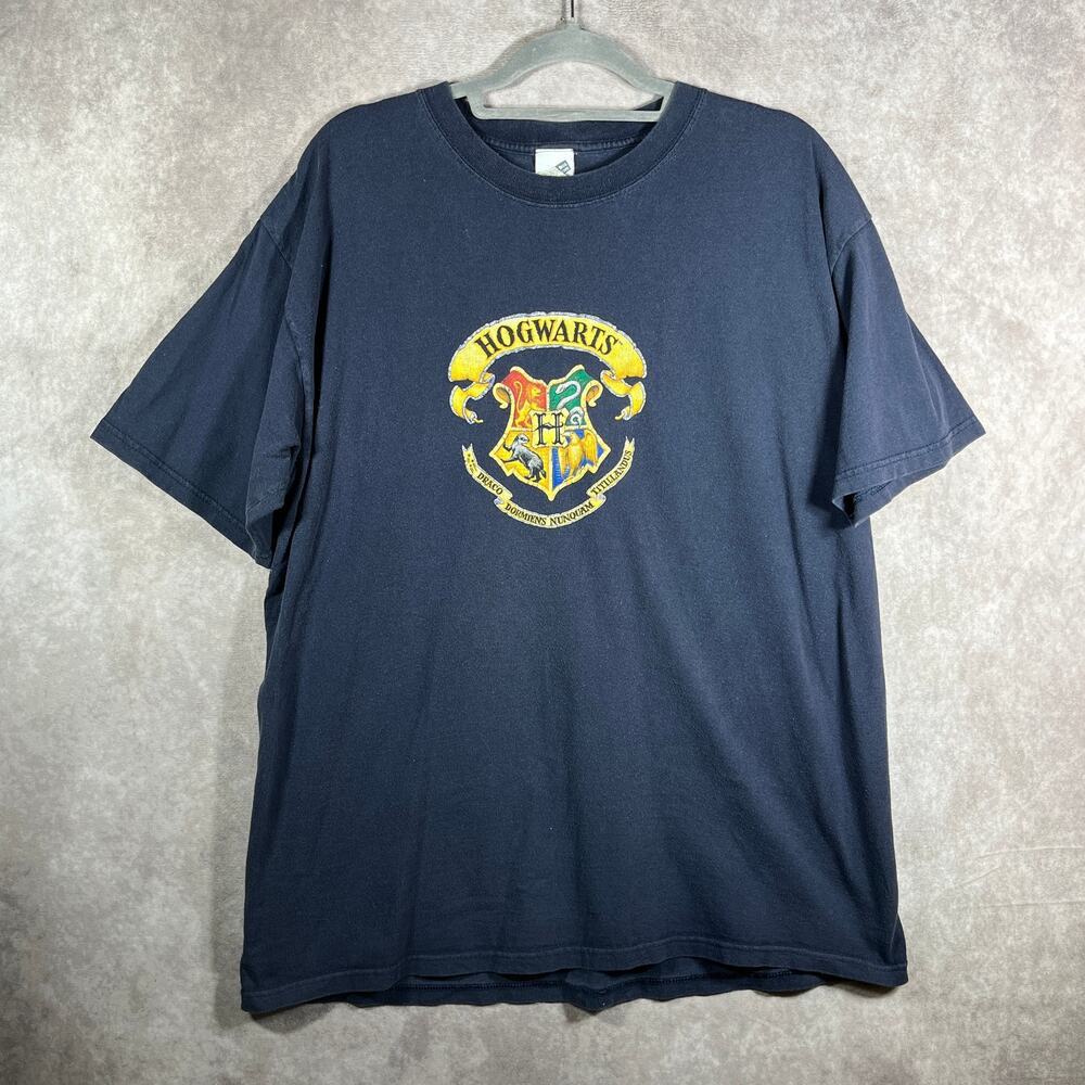 Vintage Harry‎ Potter Hogwarts Shirt XL Blue Warner Bros. Studio Store Movie Y2K